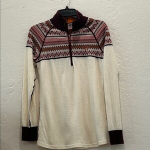 Kari Traa Cream and Burgundy Zip-Up Sweater